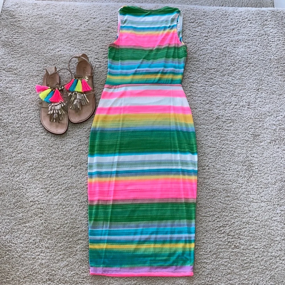 Striped, Draped Neck Fitted Dress - Picture 14 of 16